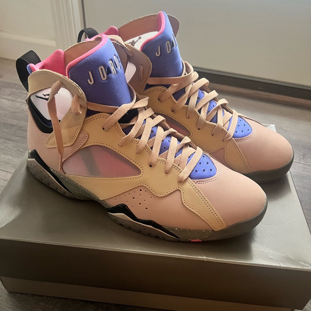 Jordan High-Top Sneakers in Pink, Purple & Tan